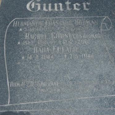 GUNTER Hermanus Francois Bosman 1910-1993 &amp; Rachel Cornelia GROBLER 1915-2002 :: GUNTER Eulalie 1944-1944 