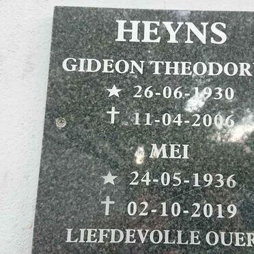 HEYNS Gideon Theodorus 1930-2006 &amp; Mei 1936-2019