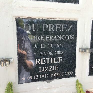 RETIEF Lizzie 1917-2009 :: DU PREEZ Andre Francois 1941-2008