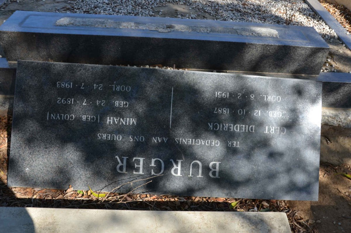 BURGER Gert Diederick 1887-1951 &amp; Minah COLYN 1892-1983