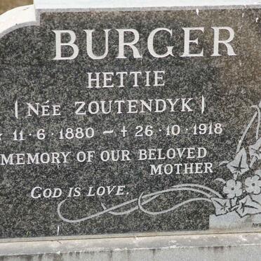 BURGER Hettie nee ZOUTENDYK 1880-1918