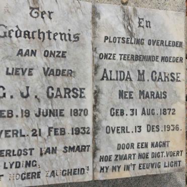 CARSE G.J. 1870-1932 &amp; Alida M. MARAIS 1872-1936