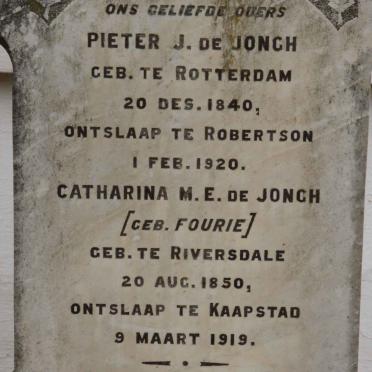 JONGH Pieter J., de 1840-1920 &amp; Catharina M.E. FOURIE 1850-1919