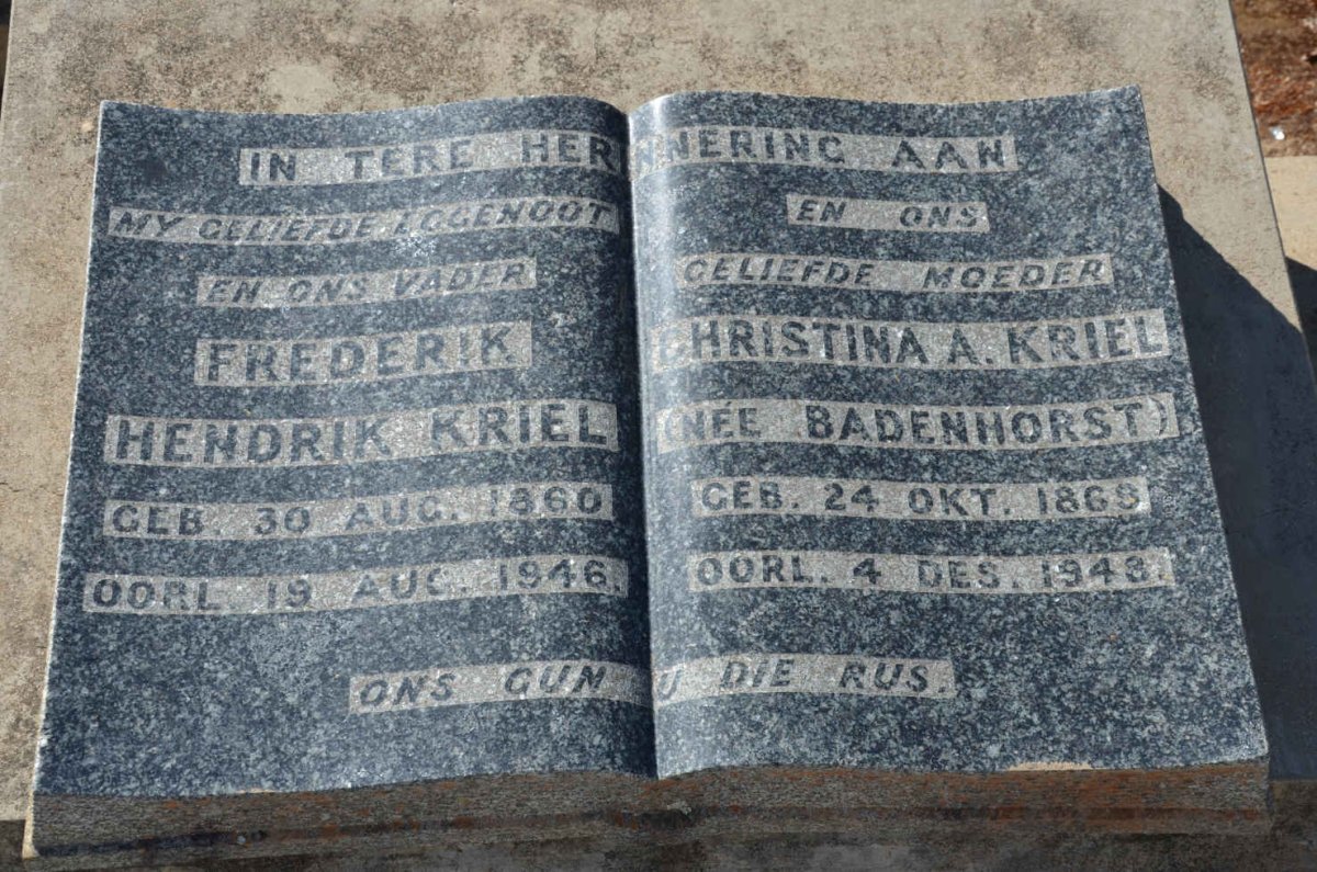 KRIEL Frederik Hendrik 1860-1946 &amp; Christina A. BADENHORST 1869-1948