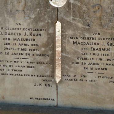 KUUN Elizabeth J. nee MASURIEK 1880-1905 :: KUUN Magdalena J. nee ERASMUS 1886-1907