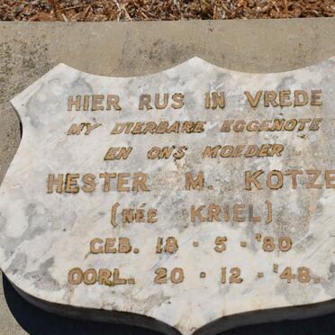 KOTZE Hester M. nee KRIEL 1880-1948