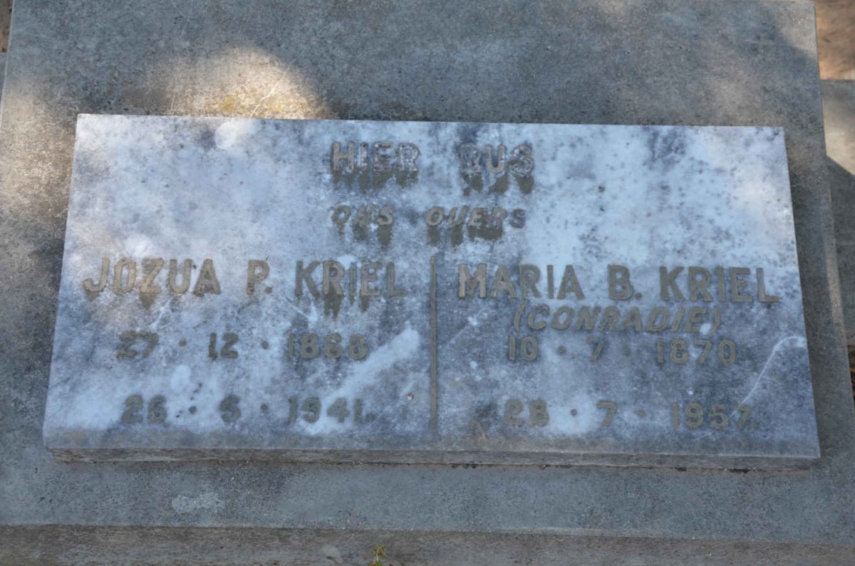 KRIEL Jozua P. 1868-1941 &amp; Maria B. CONRADIE 1870-1957