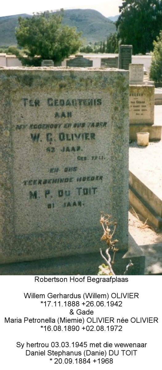OLIVIER Willem Gerhardus 1888-1942 &amp; Maria Petronella DU TOIT voorheen OLIVIER nee OLIVIER 1890-1972