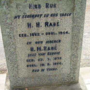 RABE H.H. 1862-1944 &amp; B.M. VAN EEDEN 1872-1954
