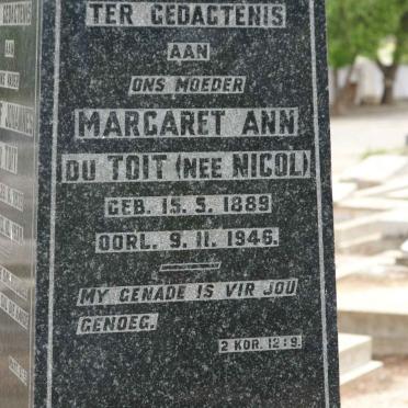 TOIT Margaret Ann, du nee NICOL 1889-1946