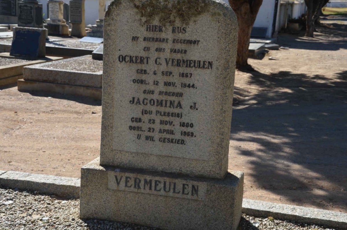 VERMEULEN Ockert C. 1867-1944 &amp; Jacomina J. DU PLESSIS 1880-1959