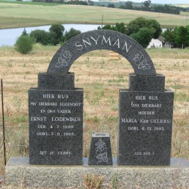 SNYMAN Ernst Lodewikus 1899-1965 &amp; Maria CILLIERS -1983