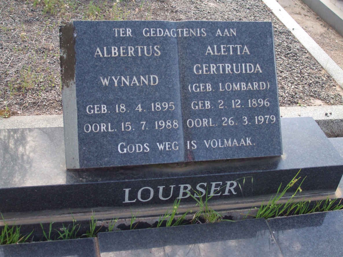 LOUBSER Albertus Wynand 1895-1988 &amp; Aletta Gertruida LOMBARD 1896-1979