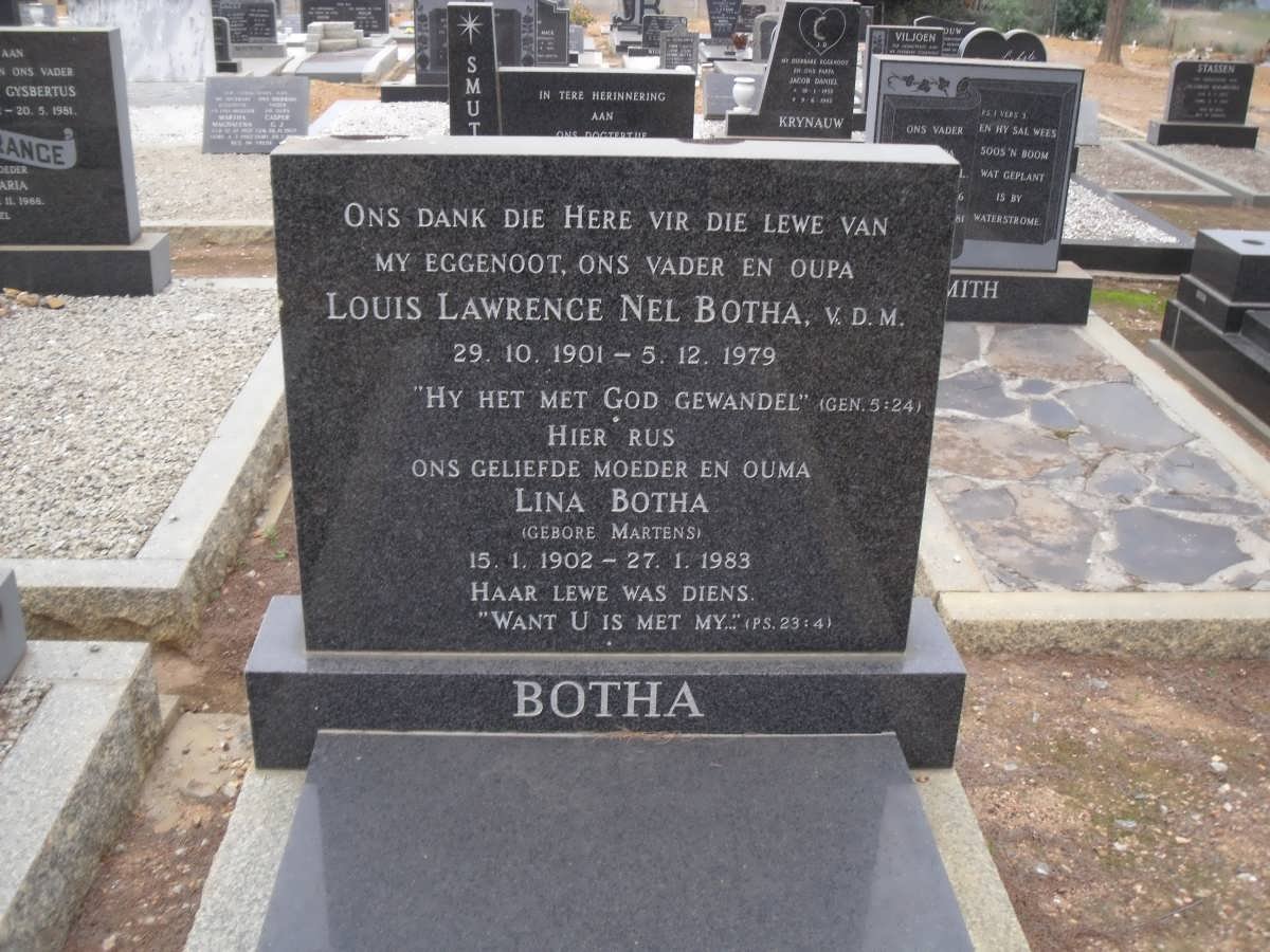 BOTHA Louis Lawrence Nel Botha V.D.M. 1901-1979 &amp; Lina MARTENS 1902-1983