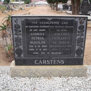 CARSTENS Andries Petrus Rudolph 1899-1971 &amp; Johanna Catharina SADIE voorheen DE JONGH 1902-1977
