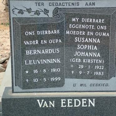 EEDEN Bernardus Leuvinnink, van 1910-1999 &amp; Susanna Sophia Johanna KIRSTEN 1922-1983