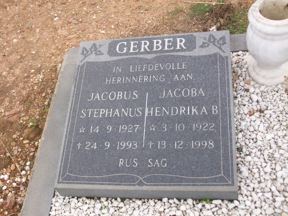 GERBER Jacobus Stephanus 1927-1993 &amp; Jacoba Hendrika B. 1922-1998