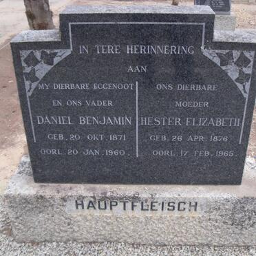 HAUPTFLEISCH Daniel Benjamin 1871-1960 &amp; Hester Elizabeth 1876-1965