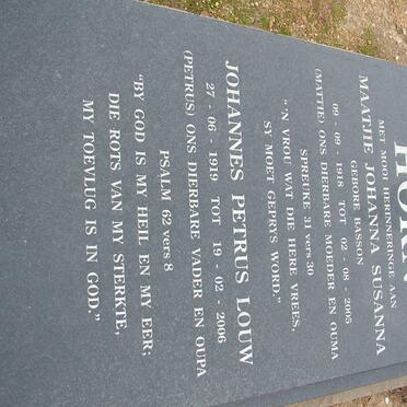 HORN Johannes Petrus Louw 1919-2006 &amp; Maatjie Johanna Susanna nee BASSON 1918-2005 