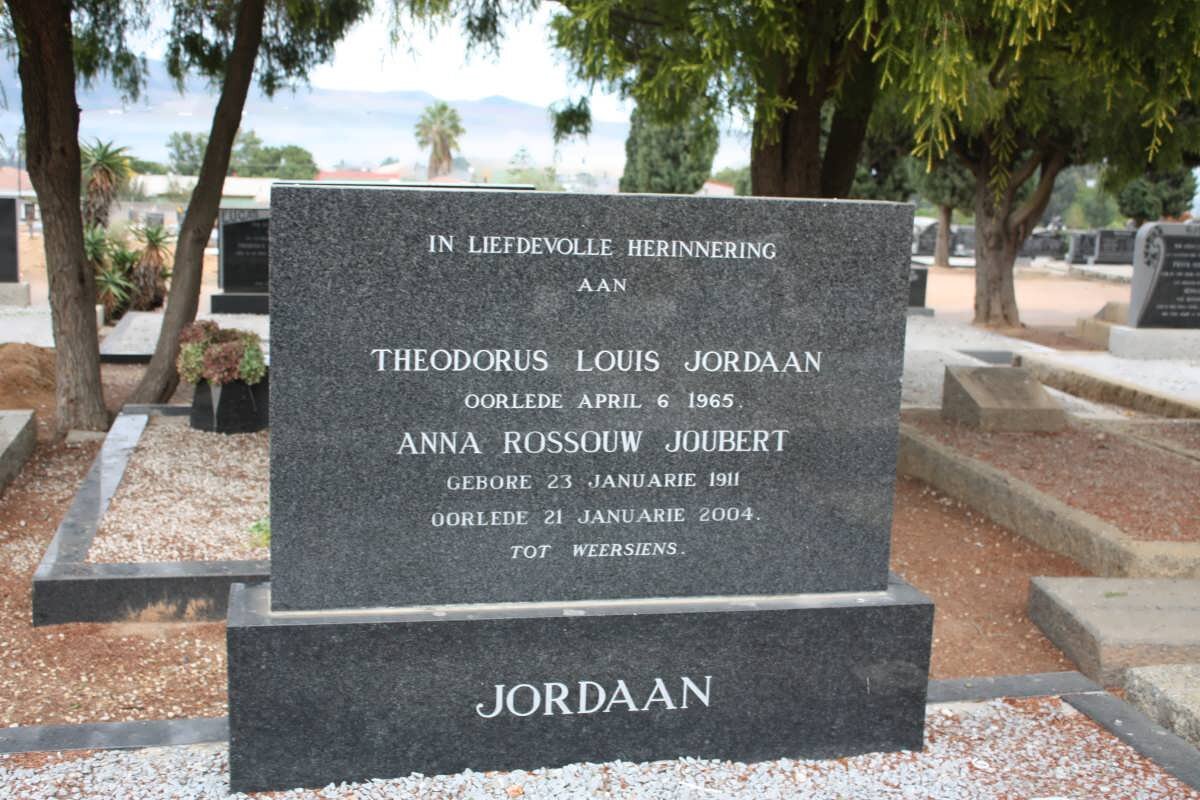 JORDAAN Theodorus Louis -1965 &amp; Anna Rossouw JOUBERT 1911-2004