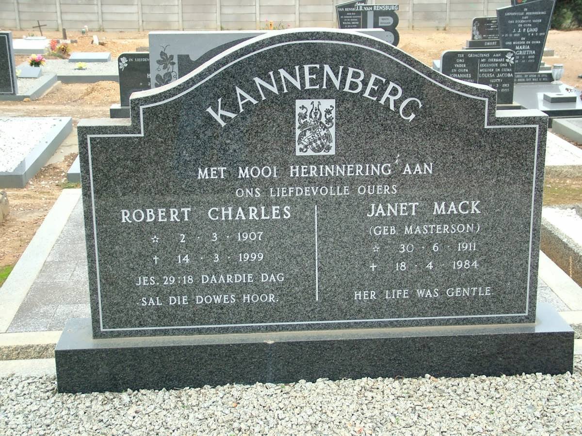 KANNENBERG Robert Charles 1907-1999 &amp; Janet Mack MASTERSON 1911-1984