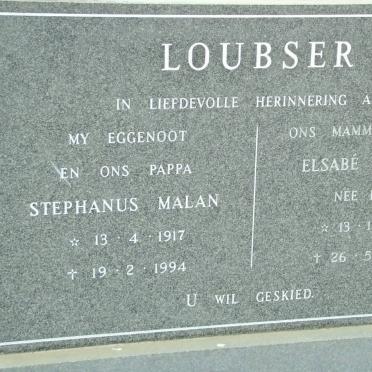 LOUBSER Stephanus Malan 1917-1994 &amp; Elsabé Villieria BOTMA 1921-2000