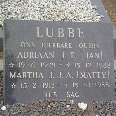 LUBBE Adriaan J.F. 1909-1988 &amp; Martha J.J.A. 1913-1988