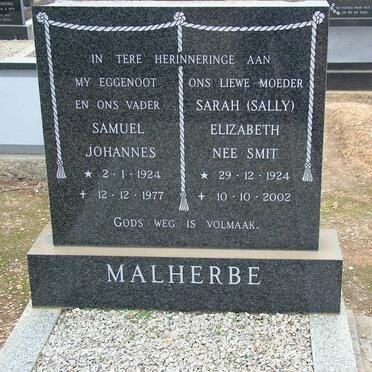 MALHERBE Samuel Johannes 1924-1977 &amp; Sarah Elizabeth SMIT 1924-2002
