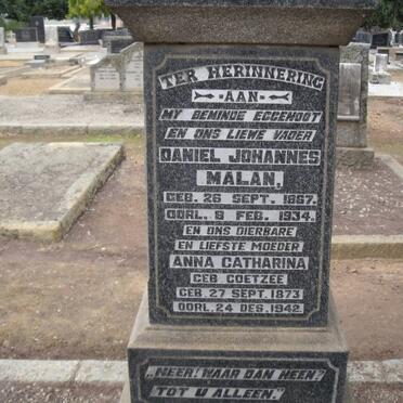 MALAN Daniel Johannes 1867-1934 &amp; Anna Catharina COETZEE 1873-1942