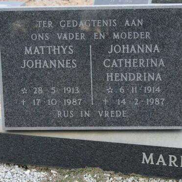 MAREE Matthys Johannes 1913-1987 &amp; Johanna Catherina Hendrina 1914-1987