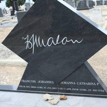 MALAN Francois Johannes 1898-1967 &amp; Johanna Catharina P. 1908-1994