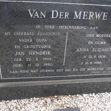 MERWE Jan Hendrik, van der 1903-1980 &amp; Anna Elizabeth 1906-1988