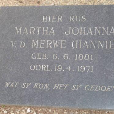 MERWE Martha Johanna, van der 1881-1971