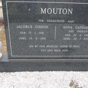 MOUTON Jacobus Gideon 1921-1981 &amp; Anna Catharina THERON 1922-2001