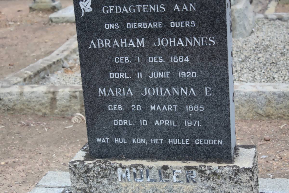 MULLER Abraham Johannes 1864-1920 &amp; Maria Johanna E. 1885-1971
