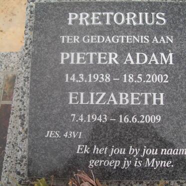 PRETORIUS Pieter Adam 1938-2002 &amp; Elizabeth 1943-2009