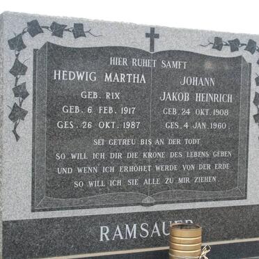 RAMSAUER Johann Jakob Heinrich 1908-1960 &amp; Hedwig Martha RIX 1917-1987