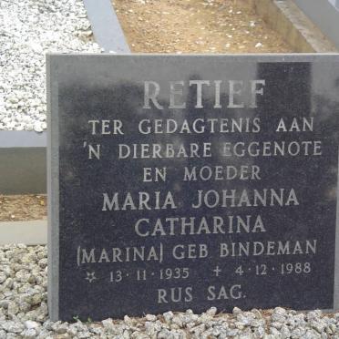 RETIEF Maria Johanna Catharina nee BINDEMAN 1935-1988