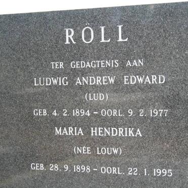 ROLL Ludwig Andrew Edward 1894-1977 &amp; Maria Hendrika LOUW 1898-1995