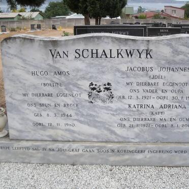 SCHALKWYK Jacobus Johannes, van 1921-1985 &amp; Katrina Adriana 1921-2005 :: VAN SCHALKWYK Hugo Amos 1944-1980
