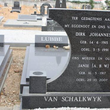 SCHALKWYK Dirk Johannes, van 1915-1991 &amp; A.B.W. 1917-2007