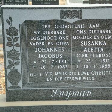 SNYMAN Johannes Jacobus 1911-1983 &amp; Susanna Aletta THERON 1915-1988