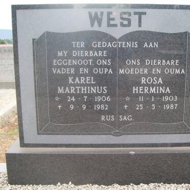 WEST Karel Marthinus 1906-1982 &amp; Rosa Hermina 1903-1987