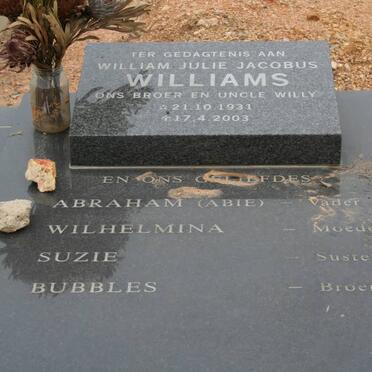 WILLIAMS William Julie Jacobus 1931-2003 :: WILLIAMS Abraham &amp; Wilhelmina :: WILLIAMS Suzie :: WILLIAMS Bubbles