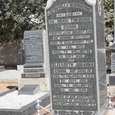 CONIN Henri Theodore 1872-1932 &amp; Elizabeth Johanna GROBLER 1880-1935