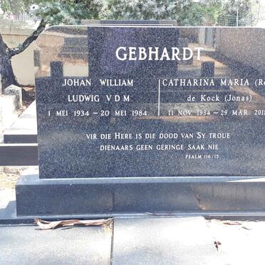 GEBHARDT Johan William Ludwig 1934-1984 &amp; Catharina Maria DE KOCK 1934-2018