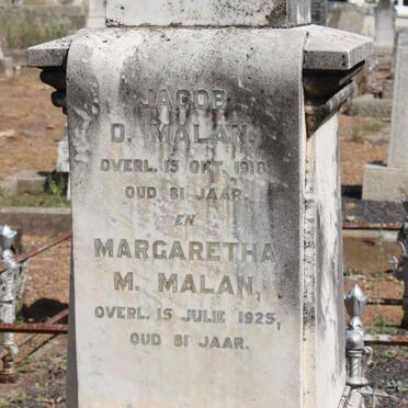 MALAN Jacob D. -1918 &amp; Margaretha M. -1925