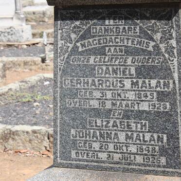 MALAN Daniel Gerhardus 1845-1925 &amp; Elizabeth Johanna 1848-1926