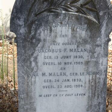 MALAN Jacobus F. 1830-1909 &amp; Anna M. LE ROUX 1832-1908