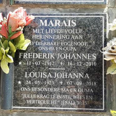 MARAIS Frederick Johannes 1912-2010 &amp; Louisa Johanna 1923-2018